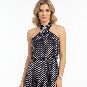 Nwt $125 MICHAEL Michael Kors Twisted Halter Neck Polka Dot Dress Sz L